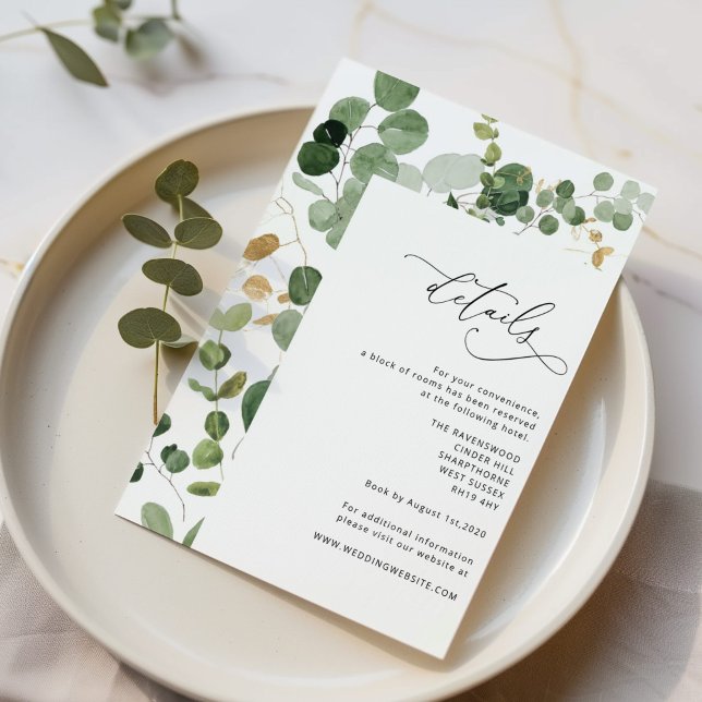 Eucalyptus Greenery gold Wedding Details Enclosure Card (Creator Uploaded)