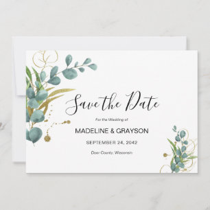 Eucalyptus Greenery Gold Wedding Invitation