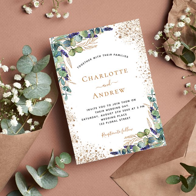 Eucalyptus greenery gold wedding invitation (Creator Uploaded)