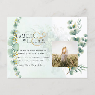 Eucalyptus Greenery Gold WEDDING QR CODE Modern Postcard