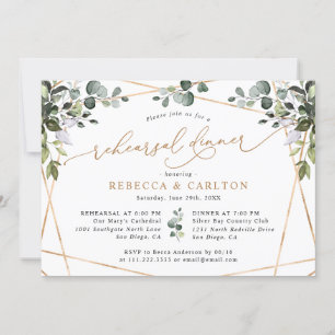 Eucalyptus Greenery Gold Wedding Rehearsal Dinner Invitation