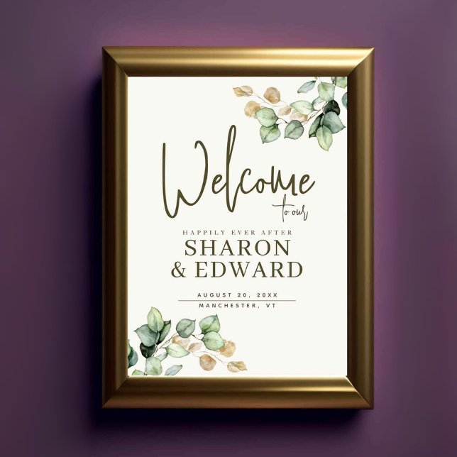 Eucalyptus Greenery & Gold Wedding Welcome Poster (Creator Uploaded)