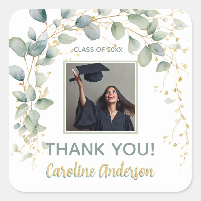 Eucalyptus Greenery Graduation Party Square Sticker (Front)