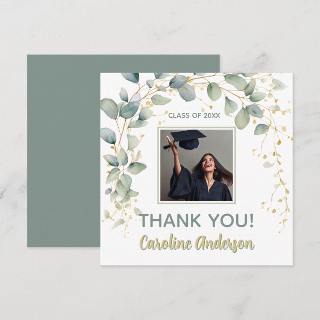 Eucalyptus Greenery Graduation Party Thank You Card (Front/Back)