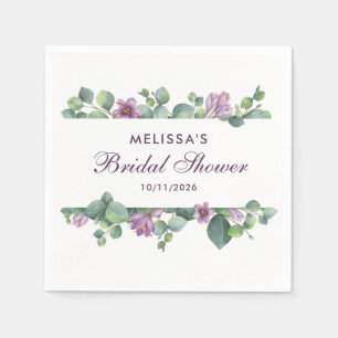 Eucalyptus Greenery Green Purple Bridal Shower  Napkin