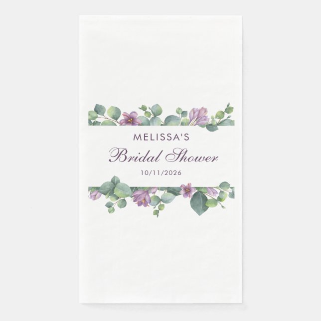 Eucalyptus Greenery Green Purple Bridal Shower Napkin (Front)