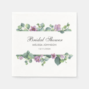 Eucalyptus Greenery Green Purple Bridal Shower Napkin