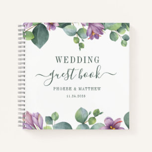 Eucalyptus Greenery Green Purple Wedding Guest Notebook