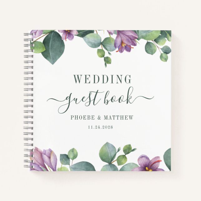 Eucalyptus Greenery Green Purple Wedding Guest  Notebook (Front)