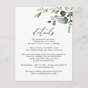 Eucalyptus Greenery Guest Information Details Enclosure Card