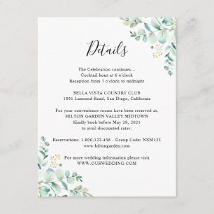 Eucalyptus Greenery Guest Information Enclosure Card