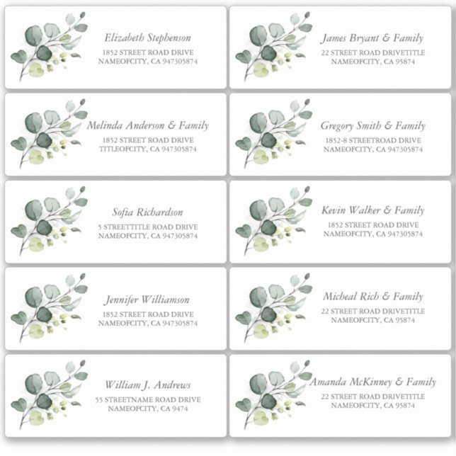 Eucalyptus Greenery Guest Names Address Labels (Front)