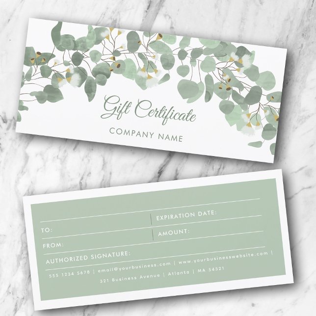 Eucalyptus Greenery Gum Blossoms Gift Certificate  (Eucalyptus Greenery Gum Blossoms Gift Certificate)