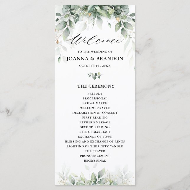 Eucalyptus Greenery Gum Botanical Rustic Wedding Programme (Front)