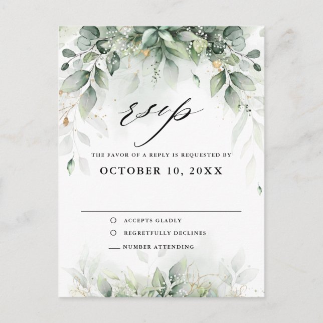 Eucalyptus Greenery Gum Botanical Wedding RSVP Postcard (Front)