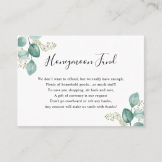 Eucalyptus Greenery Honeymoon or household Fund  Enclosure Card