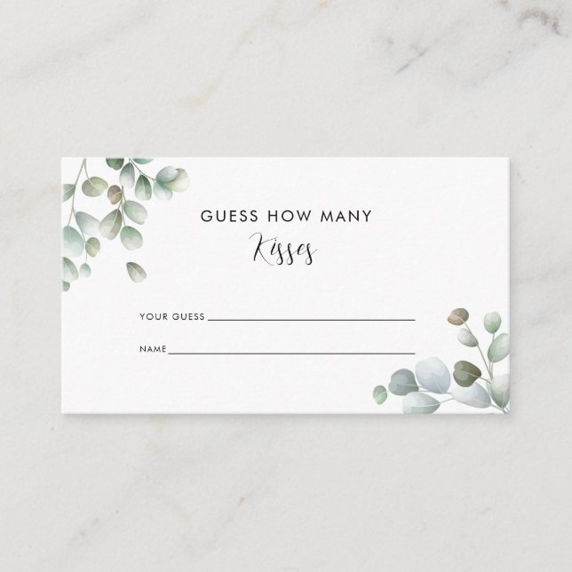 Eucalyptus Greenery How Many Kisses Bridal Game Enclosure Card (Front)