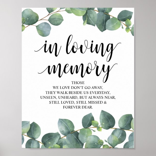 Eucalyptus Greenery In Loving Memory Memorial Sign (Front)