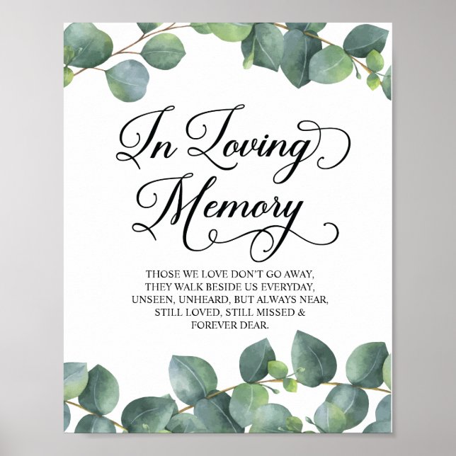 Eucalyptus Greenery In Loving Memory Memorial Sign (Front)