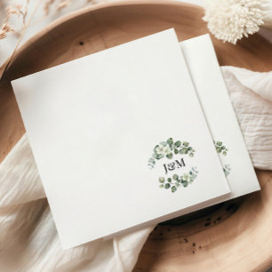 Eucalyptus Greenery Initials Wedding or Engagement Napkin