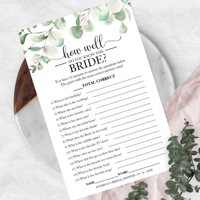 Eucalyptus Greenery Know the Bride Shower Game Flyer (Creator Uploaded)