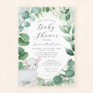 Eucalyptus Greenery Lamb Baby Shower Invitation
