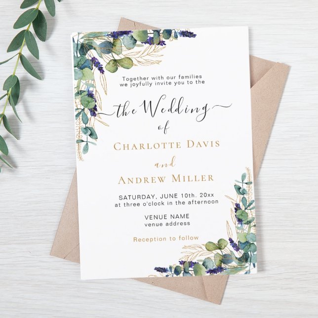Eucalyptus greenery lavender script wedding invitation (Creator Uploaded)