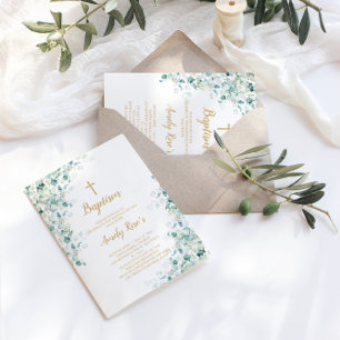 Eucalyptus Greenery Leaves Baptism Invitation