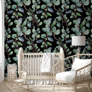 Eucalyptus Greenery Leaves Black Custom Colour Coo Wallpaper