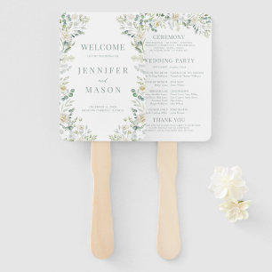 Eucalyptus Greenery Leaves Boho Wedding Program Hand Fan