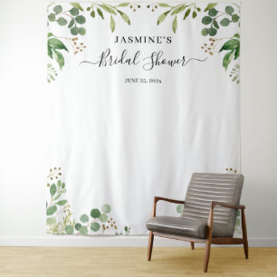 Eucalyptus Greenery Leaves Bridal Shower Backdrop Tapestry
