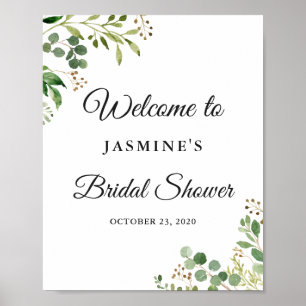 Eucalyptus Greenery Leaves Chic Bridal Shower Sign