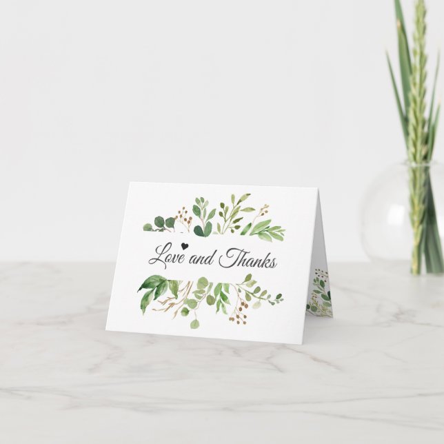 Eucalyptus Greenery Leaves Chic Love and Thanks Thank You Card (Front)