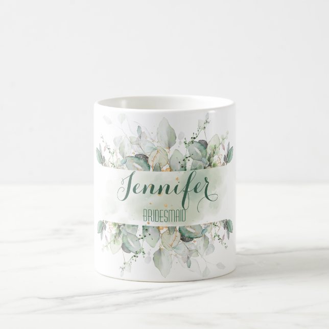 Eucalyptus Greenery Leaves Custom Bridesmaid Mug (Center)