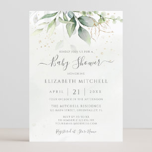 Eucalyptus Greenery Leaves Elegant Baby Shower Invitation