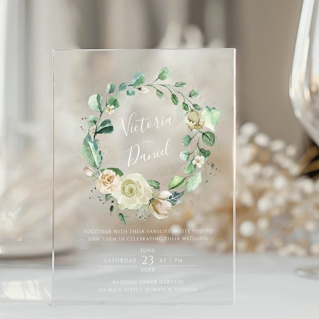 Eucalyptus Greenery Leaves Elegant Floral Wedding Acrylic Invitations (Creator Uploaded)