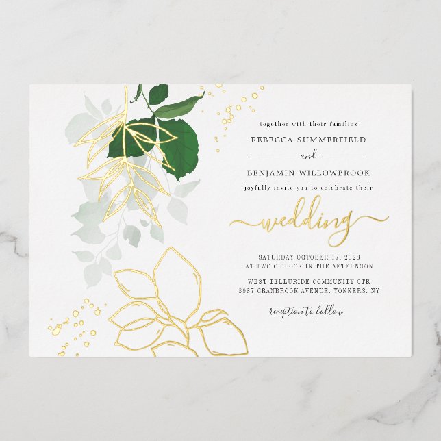 Eucalyptus Greenery Leaves Geometric Wedding Gold (Front)