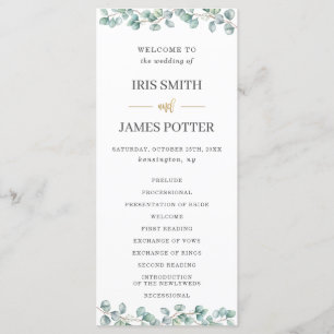 Eucalyptus Greenery Leaves Gold Wedding Program Programme
