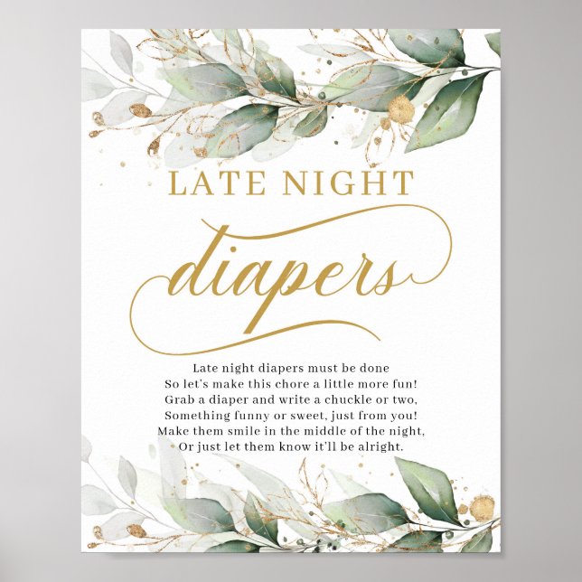 Eucalyptus greenery leaves late night diapers sign (Front)