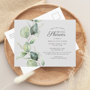 Eucalyptus Greenery Leaves Script Bridal Shower Invitation Postcard