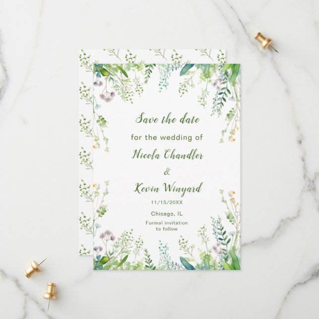 Eucalyptus Greenery Leaves Wedding  Save The Date (Front/Back In Situ)