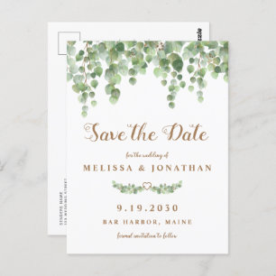 Eucalyptus Greenery Leaves Wedding Save The Date Postcard