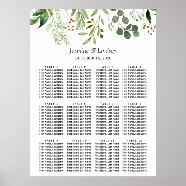Eucalyptus Greenery Leaves Wedding Seating Chart (Front)