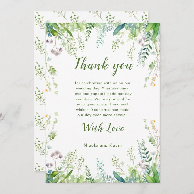 Eucalyptus Greenery Leaves Wedding  Thank You Card (Front/Back)