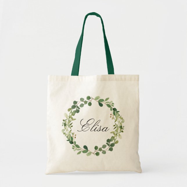 Eucalyptus Greenery Leaves Wreath Bridesmaid Tote Bag (Front)