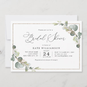 eucalyptus greenery lettering bridal shower invitation