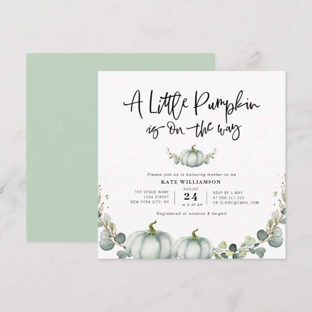 eucalyptus greenery little pumpkin  invitation (Front/Back)