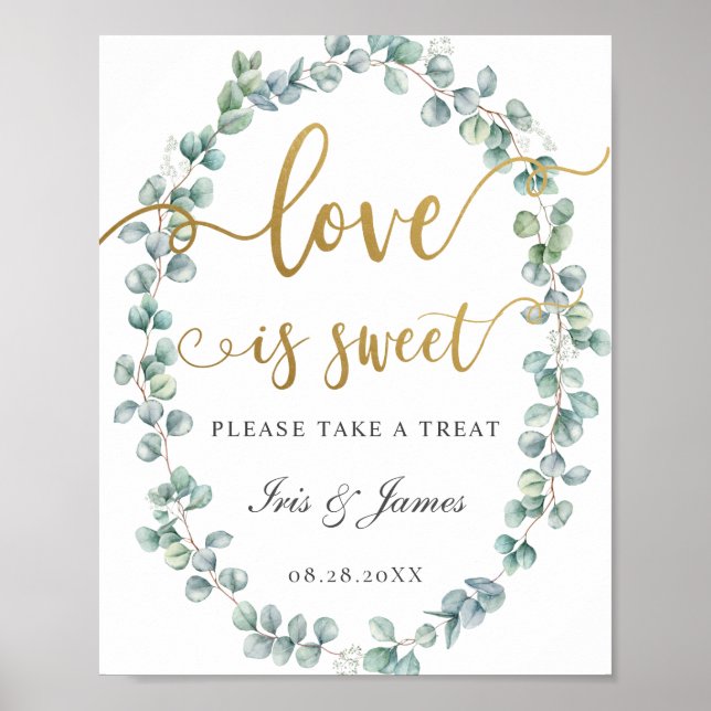 Eucalyptus Greenery Love is Sweet Take a Treat Poster (Front)