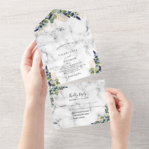 Eucalyptus greenery marble wedding all in one invitation