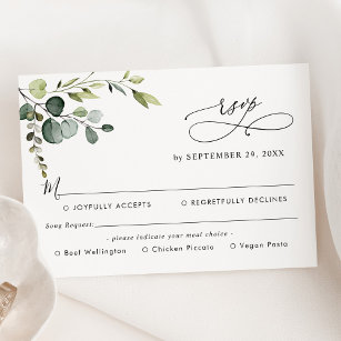 Eucalyptus Greenery Meal Options Song Request  RSVP Card